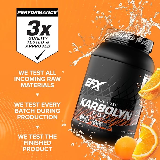 EFX Sports Karbolyn Fuel | Fast-Absorbing Carbohydrate Powder | Carb Load, Sustained Energy, Quick Recovery | Stimulant Free | 35 Servings (Orange)