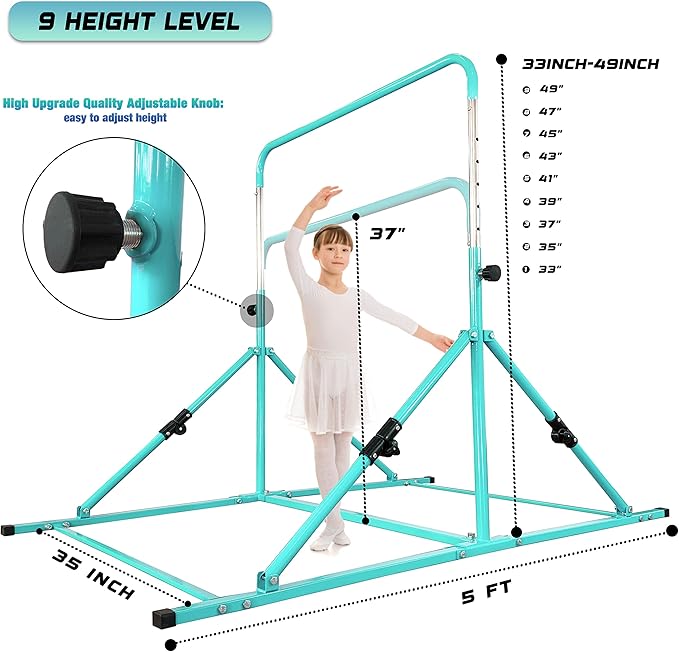 Upgrade Foldable Gymnastic Bar with Mat for Kids 3-12, 200 200 lbs