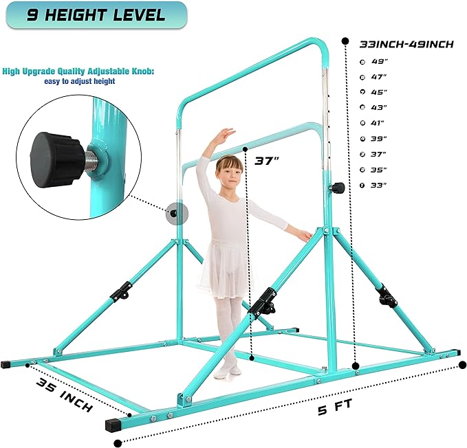 Upgrade Foldable Gymnastic Bar with Mat for Kids 3-12, 200 200 lbs