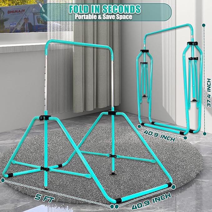 Upgrade Foldable Gymnastic Bar with Mat for Kids 3-12, 200 200 lbs