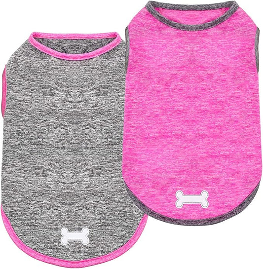 KYEESE 2 Pack Dog Shirts Quick Dry Soft Stretchy Dog T-Shirts with Reflective Label Tank Top Sleeveless Vest Sun Protection Pet Clothes for Small Medium Pet, Large, Grey+Hotpink