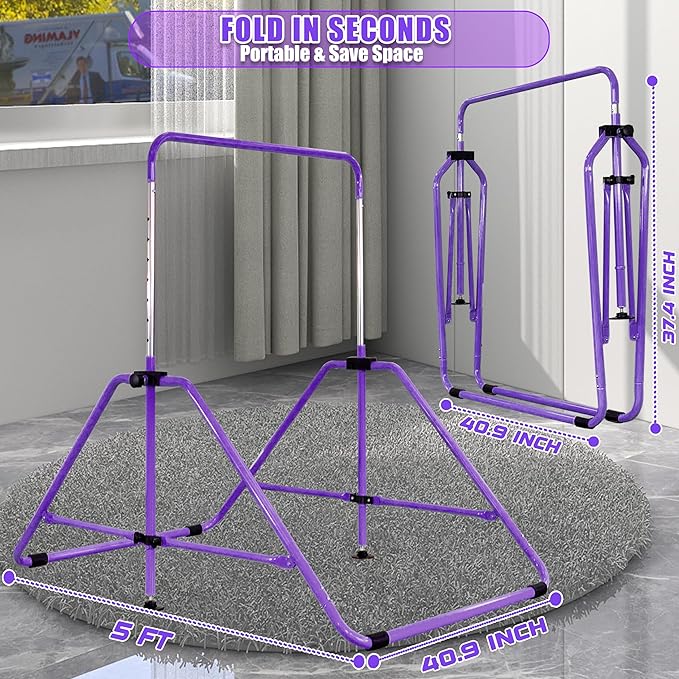 Upgrade Foldable Gymnastic Bar with Mat for Kids 3-12, 200 200 lbs
