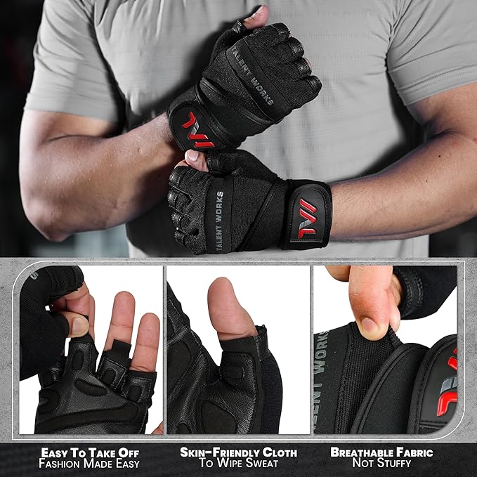 Weight Lifting Gloves with Wrist Wrap Support – Full Protection, Anti-Slip Grip, Padded Gym Gloves for Men Women – Ideal for Weightlifting, Cross Training, Pull-Ups, Fitness