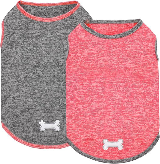 KYEESE 2 Pack Sun Protection Dog Shirts Quick Dry Soft Stretchy Pet T-Shirts Sleeveless Vest with Reflective Label Tank Top Dog Clothes for Small Dogs, Coral Red+Grey, M