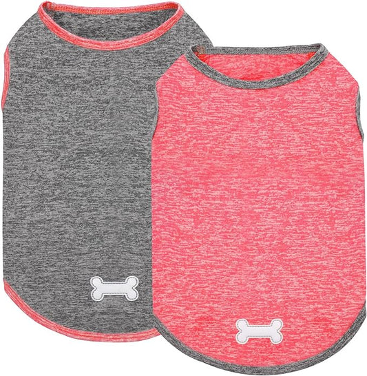 KYEESE 2 Pack Dog Shirts for Small Dogs Quick Dry Soft Stretchy Dogs T-Shirts with Reflective Label Tank Top Sleeveless Vest Sun Protection Pet Clothes Puppy Shirt, Coral Red+Grey, S