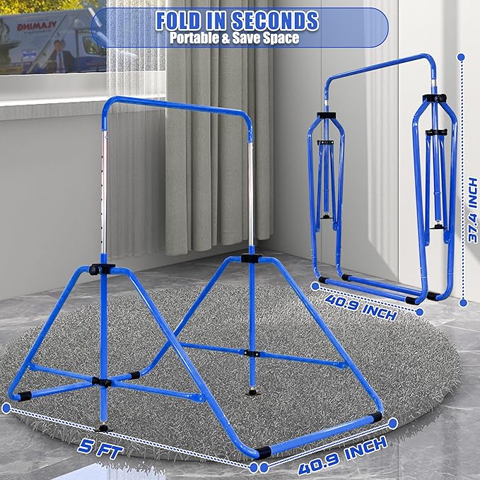 Upgrade Foldable Gymnastic Bar with Mat for Kids 3-12, 200 200 lbs