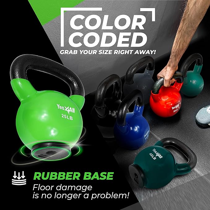 Yes4All Kettlebells Rubber Base (10-65 lbs)