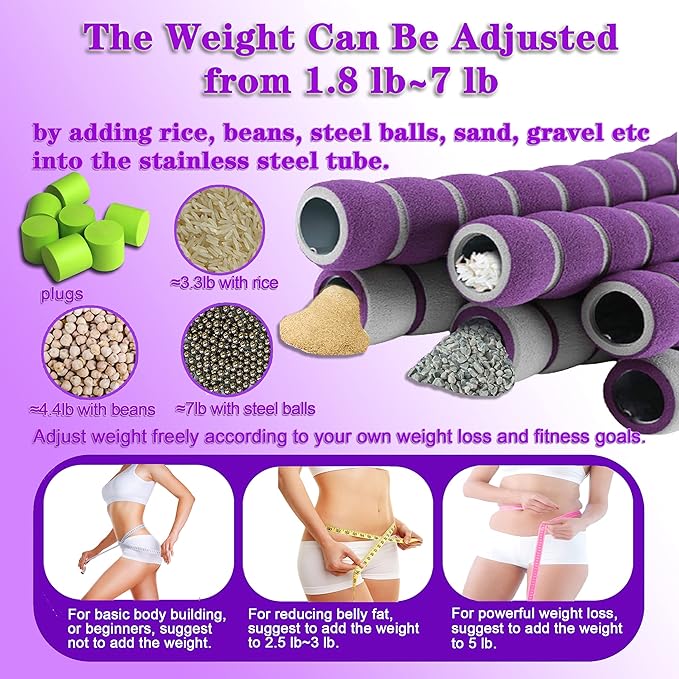 Weighted Fitness Hoop for Adults Kids Women 2lb ~ 5lb, 8 8 Detachable