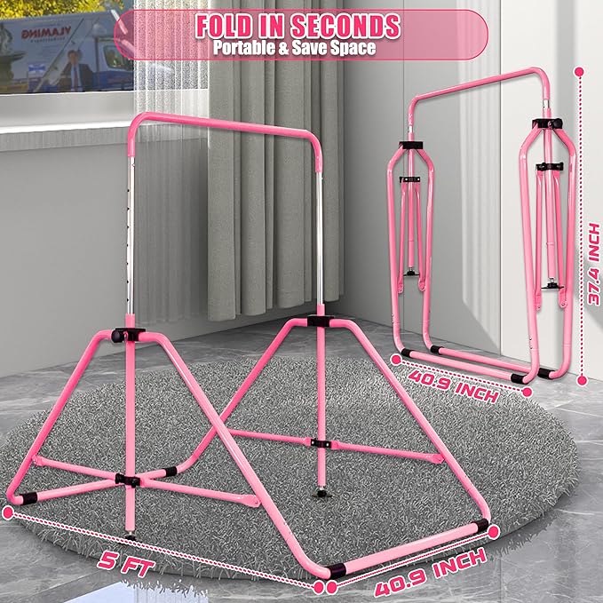 Upgrade Foldable Gymnastic Bar with Mat for Kids 3-12, 200 200 lbs