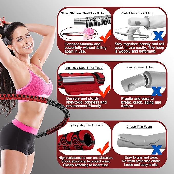Weighted Fitness Hoop for Adults Kids Women 2lb ~ 5lb, 8 8 Detachable