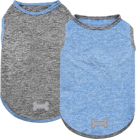 KYEESE 2 Pack Dog Shirts Quick Dry Soft Stretchy Pet T-Shirts with Reflective Label Tank Top Sleeveless Vest Sun Protection Dog Clothes for Small Dogs, Medium, Light Blue+Grey