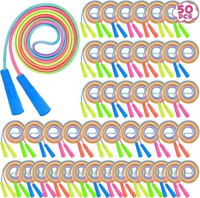 Kids Jump Rope, Colorful Gradient Nylon Skipping Ropes for Children, 7.55FT Adjustable Length, Plastic Handles, Lightweight Jumping Ropes for Schools, Events, and Family Fun