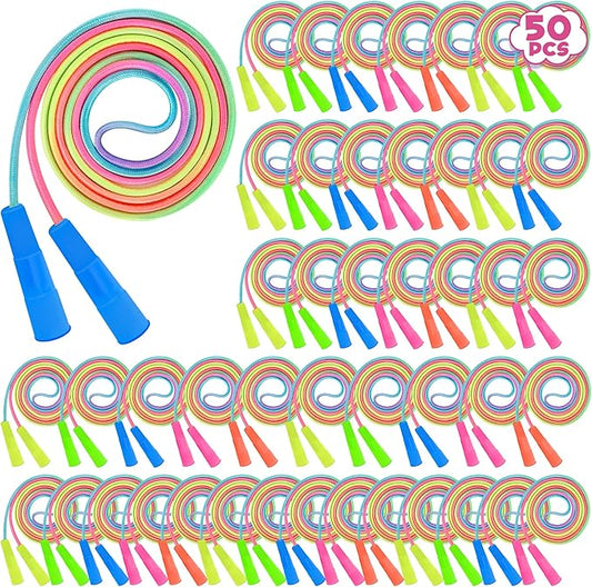 Kids Jump Rope, Colorful Gradient Nylon Skipping Ropes for Children, 7.55FT Adjustable Length, Plastic Handles, Lightweight Jumping Ropes for Schools, Events, and Family Fun