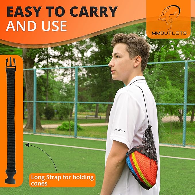Soccer Cones for Drills with Mesh Bag & Strap-Flexible