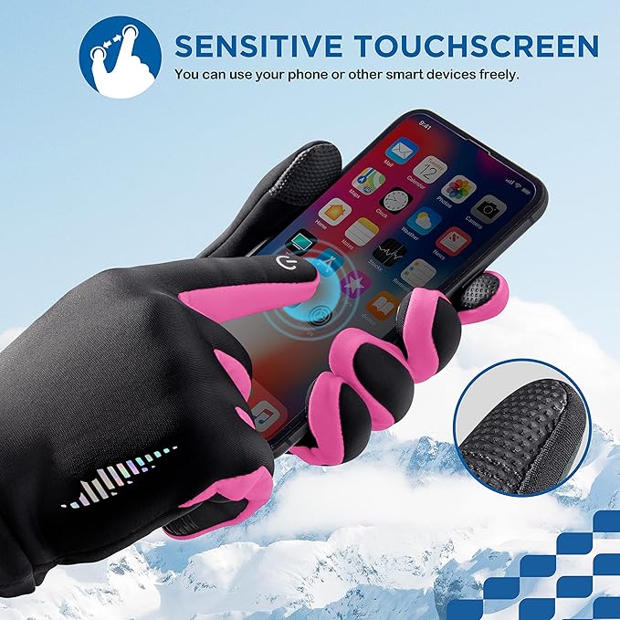 SIMARI Kids Winter Gloves Touchscreen Warm Thermal Water-Resistant for Boy Girl Running Cycling Snow Skiing in Cold Weather