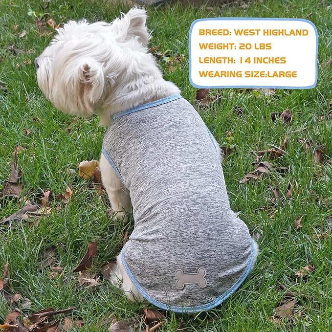 KYEESE 2 Pack Dog Shirts Quick Dry Soft Stretchy Dog T-Shirts with Reflective Label Tank Top Sleeveless Vest Sun Protection Pet Clothes for Large Pet, Large, Light Blue+Grey