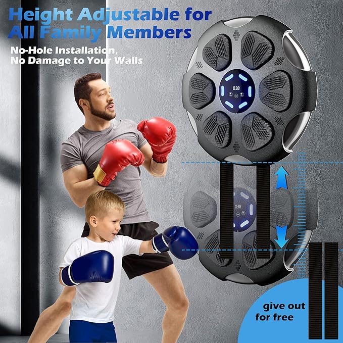 Music Boxing Machine, Wall Mounted Boxing Machine for Adults Kids, Bluetooth Smart Boxing Trainer with Boxing Gloves, Electronic Boxing Workout Equipment Target for Home Gym, 9 Modes & 9 Speeds