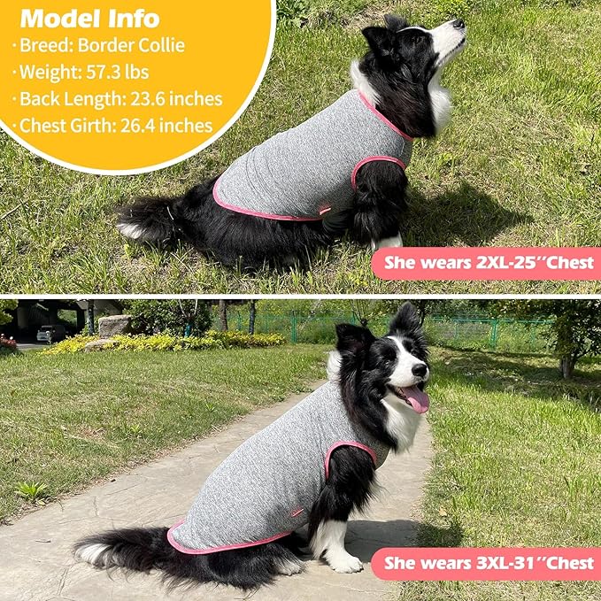 KYEESE 2 Pack Dog Shirts Quick Dry Soft Stretchy Dog T-Shirts with Reflective Label Tank Top Sun Protection Sleeveless Vest Pet Clothes for Small Medium Dogs, 3XL, Grey+Hotpink