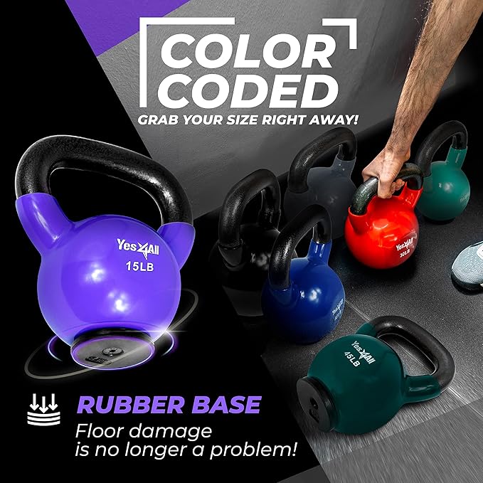 Yes4All Kettlebells Rubber Base (10-65 lbs)