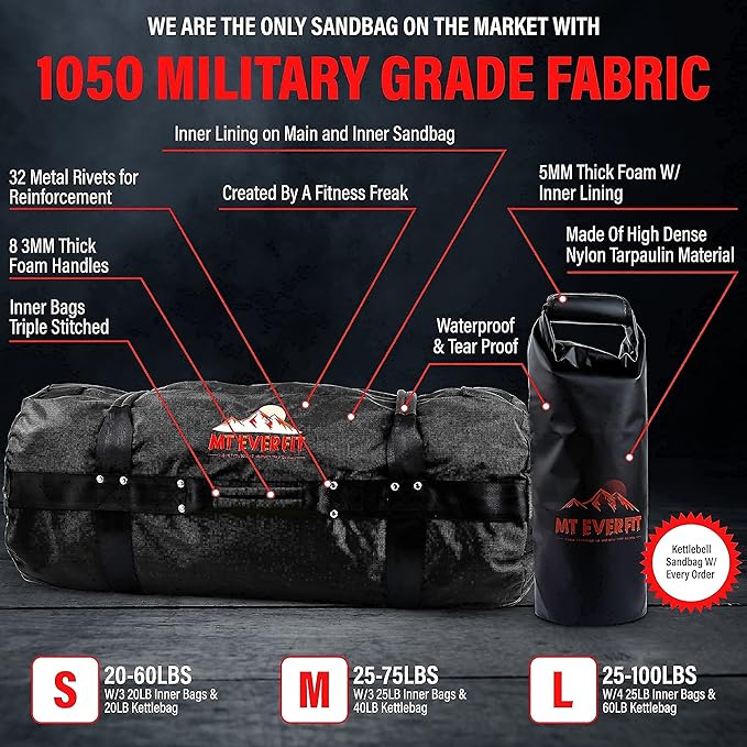 Sandbag Workout Bag & Sandbag Kettlebell Set - 1050 Cordura 8 Thick 3 Inner