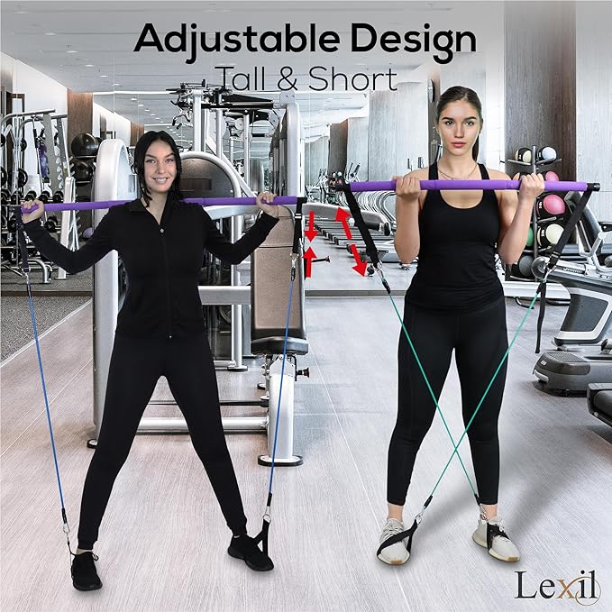 LEXIL Portable Pilates Bar Exercise Kit-Stackable 3 Pairs (15, 20, 20, 30LB) 30LB) -