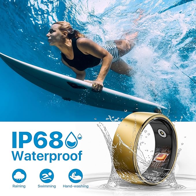 Smart Ring Health Tracker - 24/7 Fitness & Sleep Tracking with Heart Rate Monitor, IP68 Waterproof Activity Tracker for Men/Women, 50+ Workout Modes, 7-Day Battery