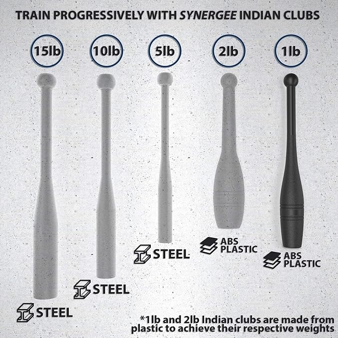 Synergee Indian Clubs 1lb 2lb, 5lb, 5lb, 10lb 10lb & 15lb. Power