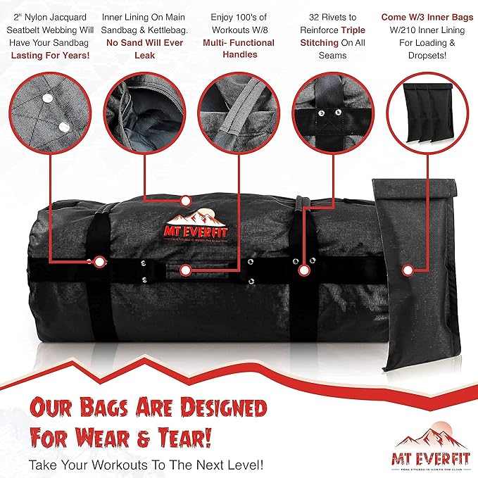 Sandbag Workout Bag & Sandbag Kettlebell Set - 1050 Cordura 8 Thick 3 Inner