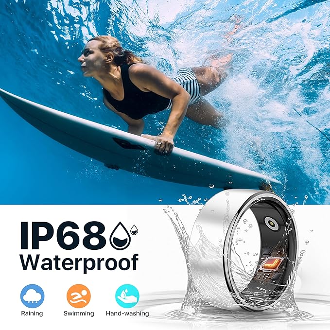 Smart Ring Health Tracker - 24/7 Fitness & Sleep Tracking with Heart Rate Monitor, IP68 Waterproof Activity Tracker for Men/Women, 50+ Workout Modes, 7-Day Battery