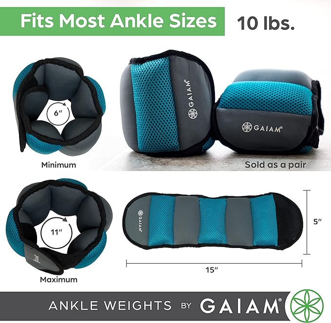 Gaiam Ankle Weights Strength Training Weight Sets (5lb & 10 Pound