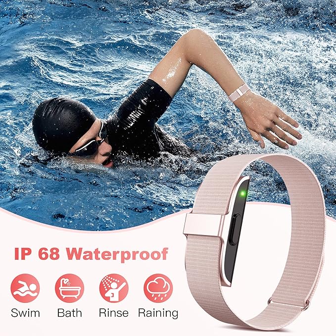 Sleep & Fitness Tracker for Women Men | 24/7 Heart Rate, Blood Oxygen & Stress Monitor | Step & Calorie Counter | IP68 Waterproof Activity Tracker, (No App Subscription) (Pink)