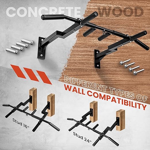 Yes4All Multi-Grip Wall Mount Pull-Up Bar 16 & 24" Reversible