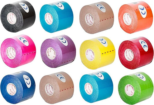 Kinesiology Tape Pro, Athletic Waterproof Muscle Support Adhesive Kinesio Sport Tape for Athletes 2 inches x 16.4 feet, 12 Rolls, Yellow