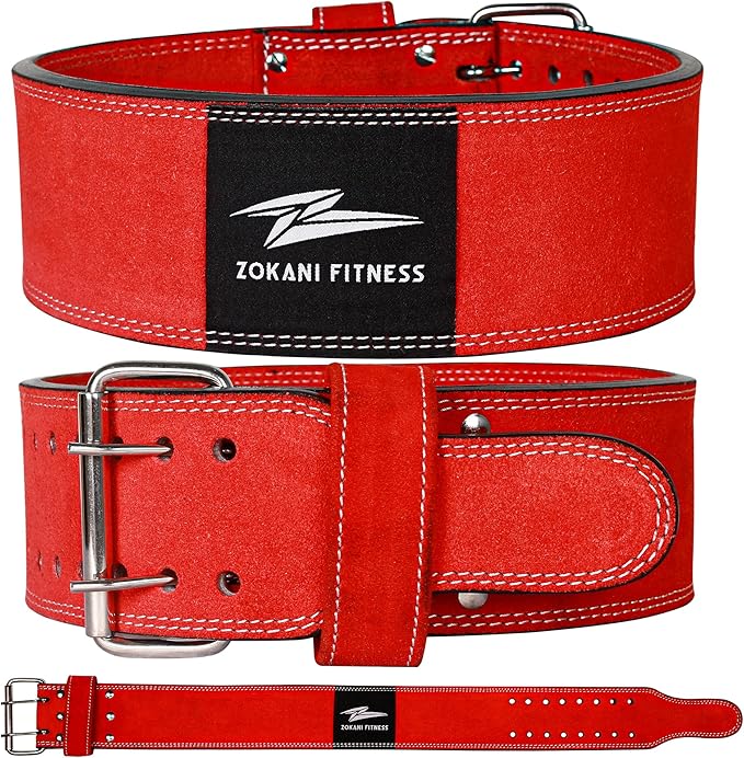 Zokani Thick Leather Weight Lifting Belt - 6MM 4-Inch Wide, 100% Leather 24" - 32", suede
