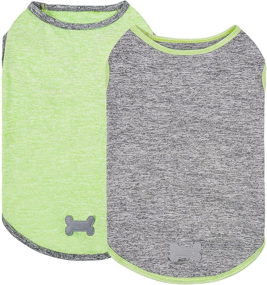 KYEESE 2Pack Dog Shirts Sun Protection Pet T Shirt Quick Dry Puppy Shirt for Small Dogs with Reflective Label Soft Tank Top Sleeveless Dog Vest Pet Clothes Puppy Shirts, Small,Green+Grey